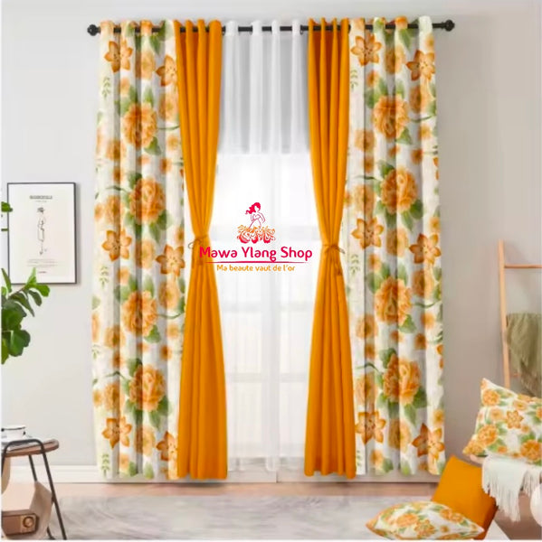 Ensemble 10 pièces  5 rideaux + 3 taies d'oreillers + 2 attache rideaux