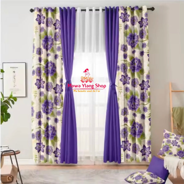 Ensemble 10 pièces  5 rideaux + 3 taies d'oreillers + 2 attache rideaux