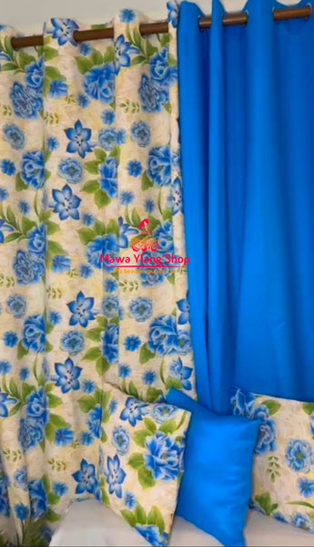 Ensemble 10 pièces  5 rideaux + 3 taies d'oreillers + 2 attache rideaux