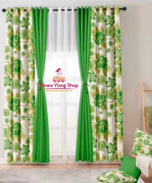 Ensemble 10 pièces  5 rideaux + 3 taies d'oreillers + 2 attache rideaux