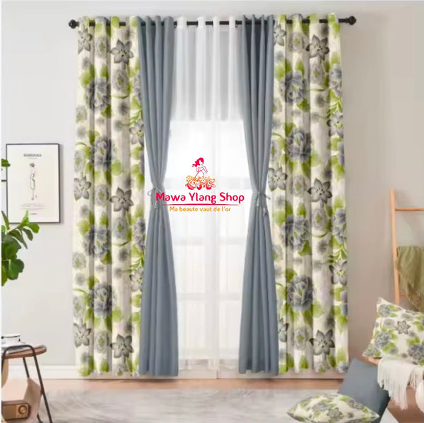 Ensemble 10 pièces  5 rideaux + 3 taies d'oreillers + 2 attache rideaux