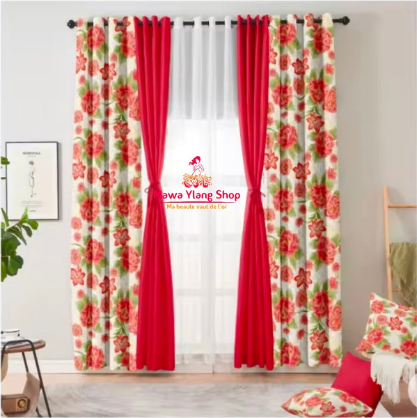 Ensemble 10 pièces  5 rideaux + 3 taies d'oreillers + 2 attache rideaux