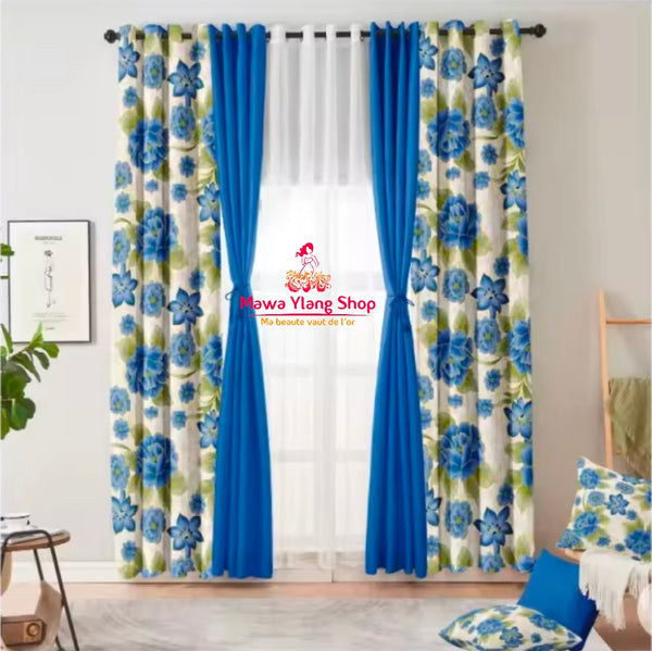 Ensemble 10 pièces  5 rideaux + 3 taies d'oreillers + 2 attache rideaux